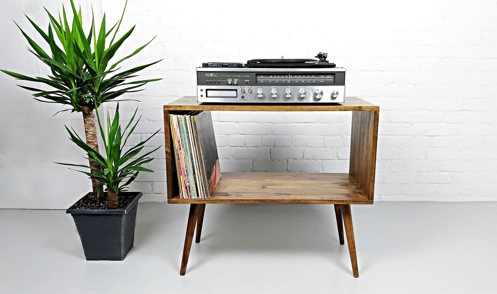 Mid Century Modern Media Player Console and Record Storage