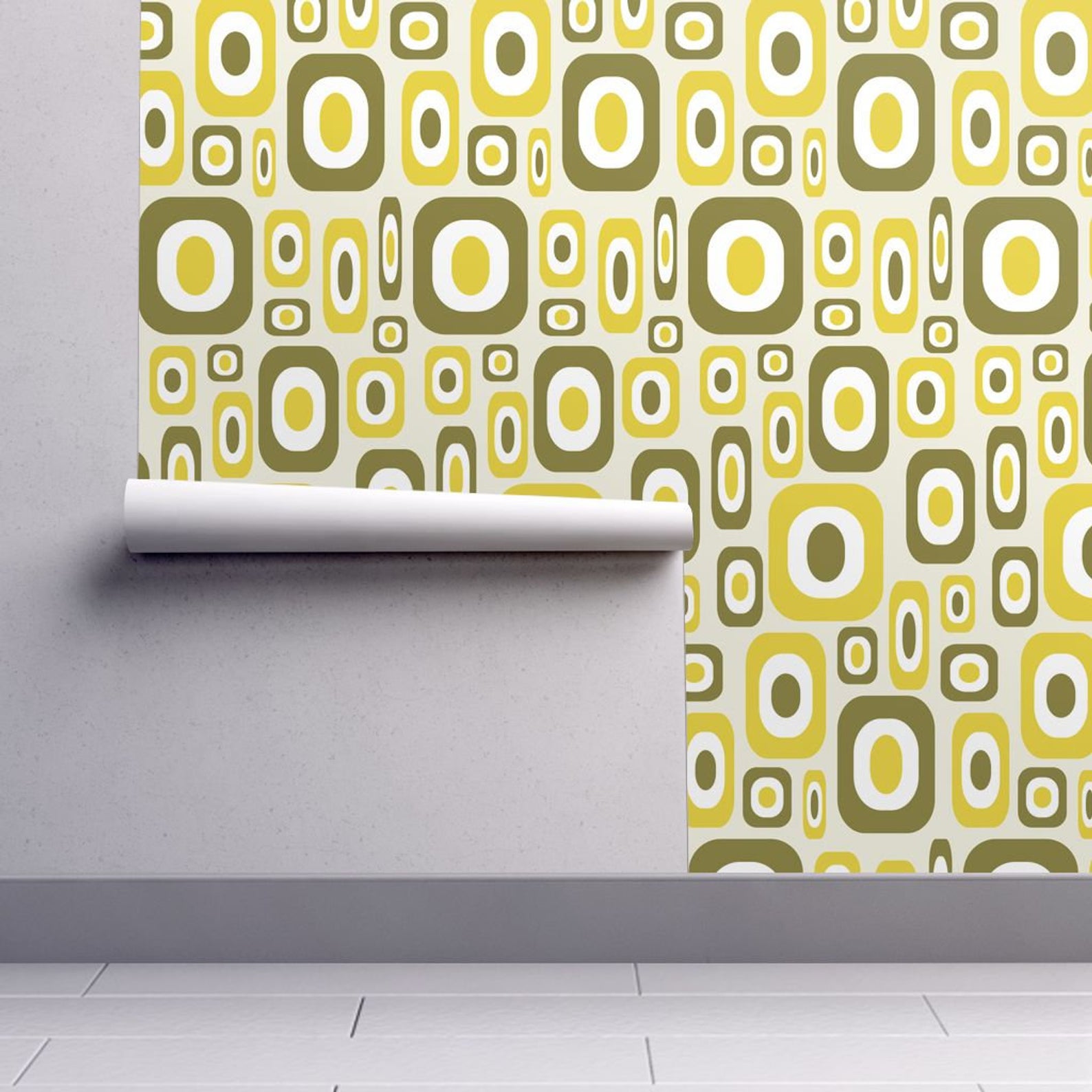 4. Mid Century Modern Wallpaper - Olive Mod By Jjtrends - Olive Yellow Custom Printed Removable Self Adhesive Wallpaper 