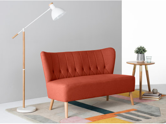 Winged Button Back Effect Two Seater Sofa in Retro Orange