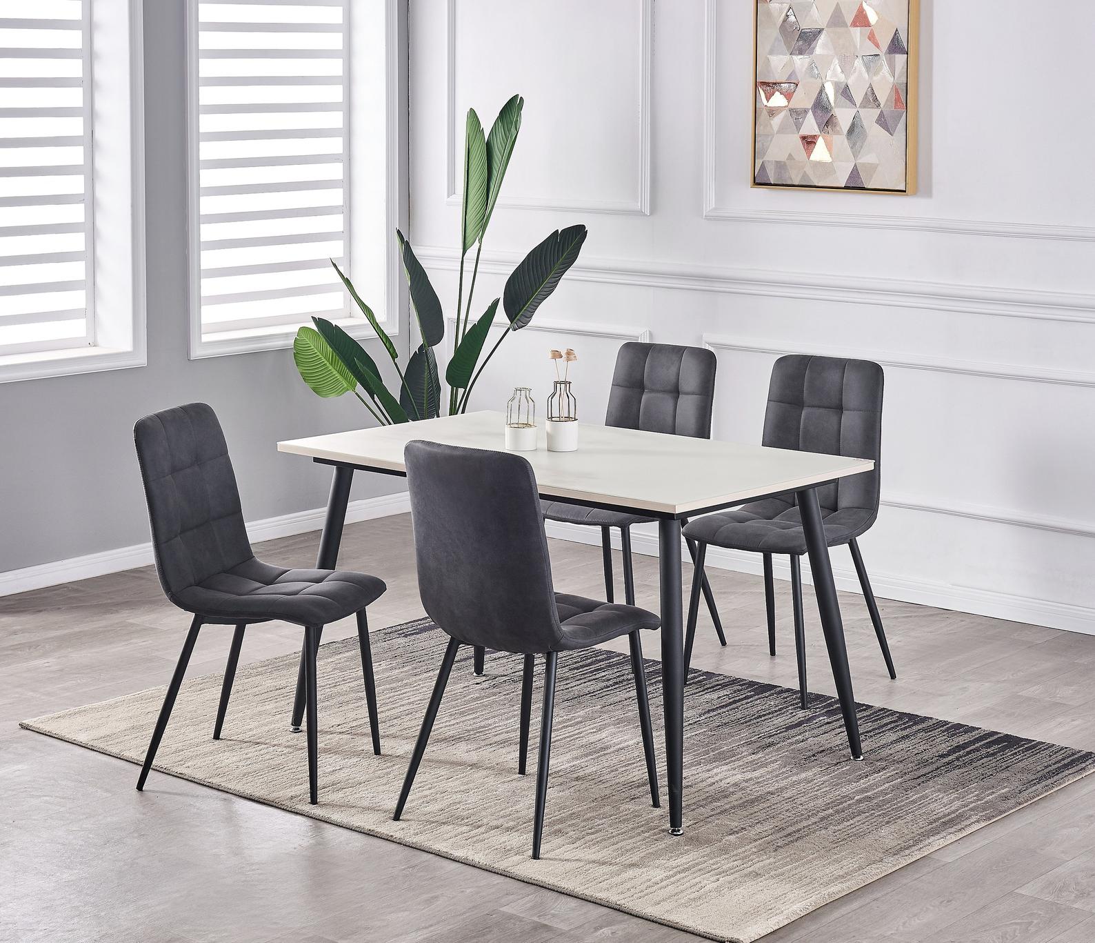 Easy Clean Pair Of Faux Suede Leather Moulded Seat Dining Chairs With Slimline 1950s Style Metal Legs